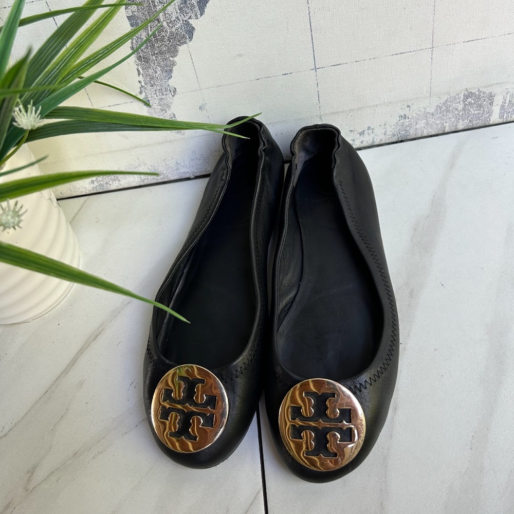 TORY BURCH mini travel flats Black leather Size 6.5